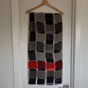 Vintage Echo Modern Geometric Sheer Silk Long Silk Scarf  Black, Gray, Red